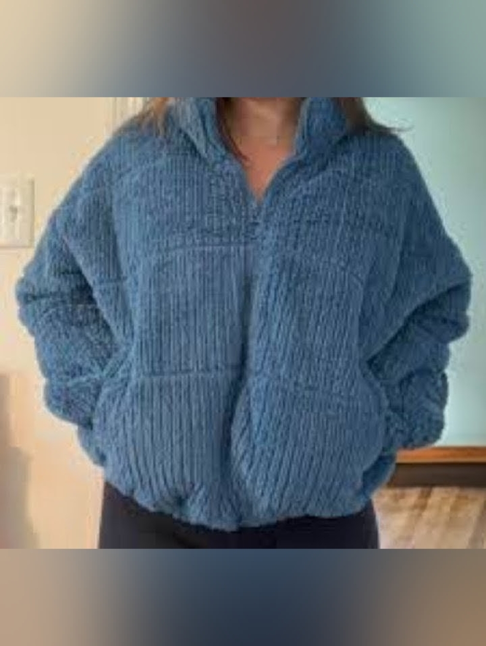 Cozy Royal Blue Sherpa Bomber Jacket Women's Oversized Fit